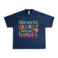 Navy she works willingly with her hands Urban Heavy Tee - FaDigitalArtStudio
