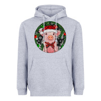Heather Grey Sitting Pig Christmas Heavyweight Hoodie - RanaPortraitStore