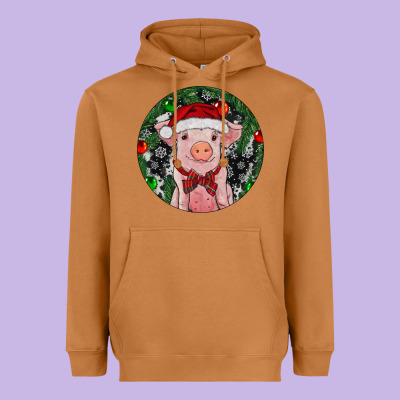 Sitting Pig Christmas Heavyweight Hoodie Designed By Ranaportraitstore