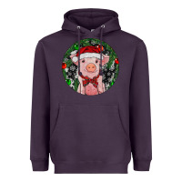 Plum Sitting Pig Christmas Heavyweight Hoodie - RanaPortraitStore