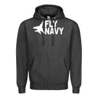 Charcoal Heather fly navy Zipper Hoodie - DesigneFamous