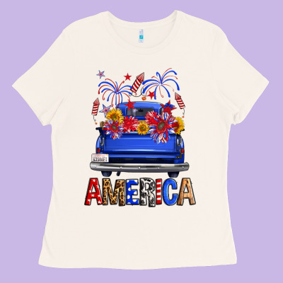 Western Fourth Of July America Truck Ladies Tee Designed By Fadigitalartstudio