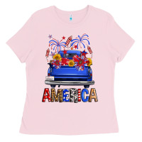 Bubblegum Pink Western Fourth Of July America Truck Ladies Tee - FaDigitalArtStudio