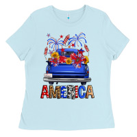 Baby Blue Western Fourth Of July America Truck Ladies Tee - FaDigitalArtStudio