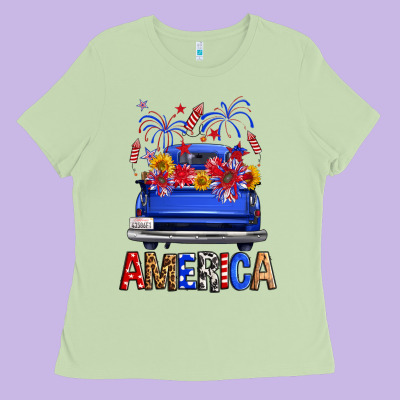 Western Fourth Of July America Truck Ladies Tee Designed By Fadigitalartstudio