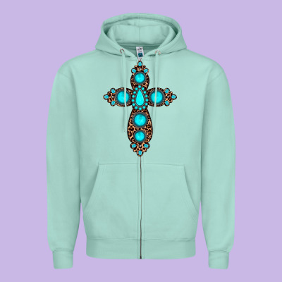 Gemstone Leopard Cross Zipper Hoodie Designed By Jahusdesignshop