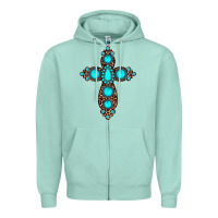 Seafoam gemstone leopard cross Zipper Hoodie - JahusDesignShop