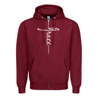 Burgundy grace   christian faith cross script baptism gift Zipper Hoodie - DesigneFamous