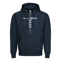 Navy grace   christian faith cross script baptism gift Zipper Hoodie - DesigneFamous