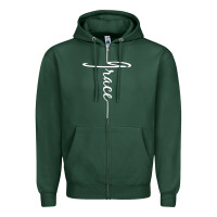 Sports Green grace   christian faith cross script baptism gift Zipper Hoodie - DesigneFamous