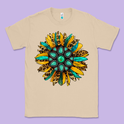 Turquoise Leopard Sunflower Classic Tee Designed By Jasminsmagicworld