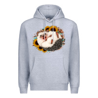 Heather Grey happy hedgehog sunflower leopard Premium Hoodie - Jasminsmagicworld