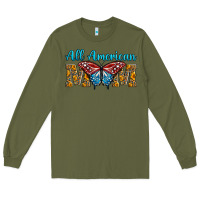 Army Green All American Mom Butterfly Long Sleeve Tee - LillyAllenDesigns