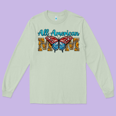 All American Mom Butterfly Long Sleeve Tee Designed By Lillyallendesigns
