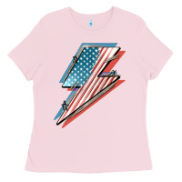 Bubblegum Pink American flag lightning bolt 4th of july Ladies Tee - FaDigitalArtStudio