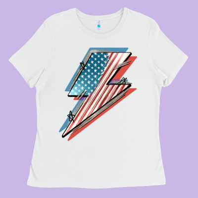 American Flag Lightning Bolt 4th Of July Ladies Tee Designed By Fadigitalartstudio