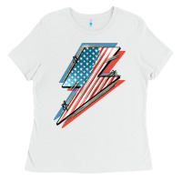White American flag lightning bolt 4th of july Ladies Tee - FaDigitalArtStudio
