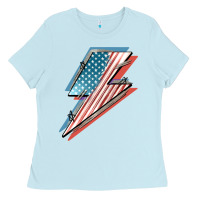 Baby Blue American flag lightning bolt 4th of july Ladies Tee - FaDigitalArtStudio