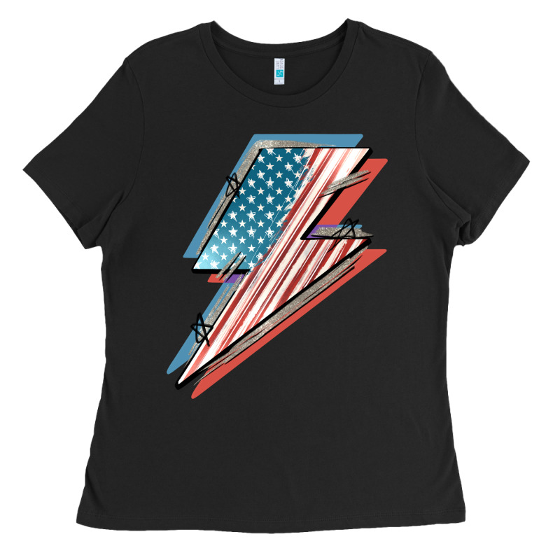American Flag Lightning Bolt 4th Of July Ladies Tee by FaDigitalArtStudio | Teevron