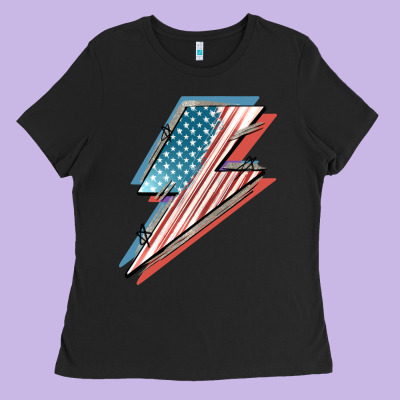 American Flag Lightning Bolt 4th Of July Ladies Tee Designed By Fadigitalartstudio