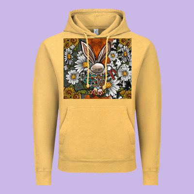 Bunny Easter Vintage Hoodie Designed By Cowhidedigitalart