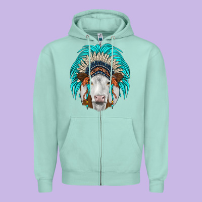 Simmental Indian Headdress Zipper Hoodie Designed By Jahusdesignshop