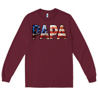 Burgundy American Flag Papa 4th of July Long Sleeve Tee - LillyAllenDesigns