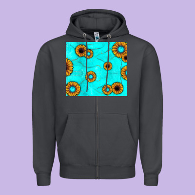 Turquoise Gemstone Sunflower Zipper Hoodie Designed By Jahusdesignshop