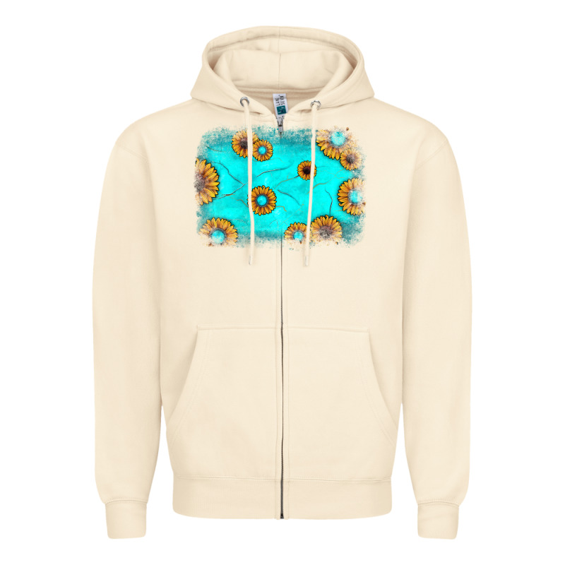 Turquoise Gemstone Sunflower Background Zipper Hoodie by JahusDesignShop | Teevron