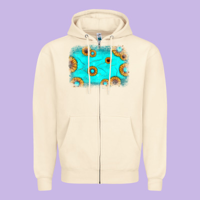 Turquoise Gemstone Sunflower Background Zipper Hoodie Designed By Jahusdesignshop