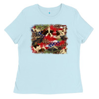 Baby Blue 4th of july american flagcowhide  leopard backgrou Ladies Tee - FaDigitalArtStudio