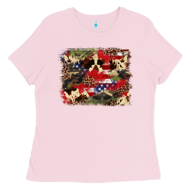 4th Of July American Flagcowhide  Leopard Backgrou Ladies Tee by FaDigitalArtStudio | Teevron