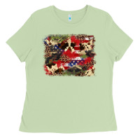 Matcha 4th of july american flagcowhide  leopard backgrou Ladies Tee - FaDigitalArtStudio