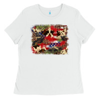 White 4th of july american flagcowhide  leopard backgrou Ladies Tee - FaDigitalArtStudio