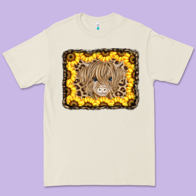 Baby Cow Leopard Sunflowers Premium Tee Designed By Cowcowdesign
