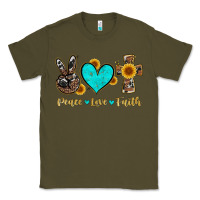 Army Green peace love faith with cros and sunflower Classic Tee - Artiststas