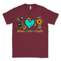 Burgundy peace love faith with cros and sunflower Classic Tee - Artiststas
