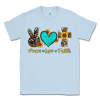 Dusty Blue peace love faith with cros and sunflower Classic Tee - Artiststas