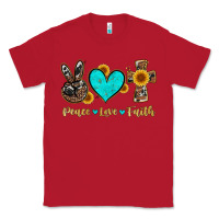 Red peace love faith with cros and sunflower Classic Tee - Artiststas