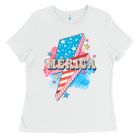 White Merica leopard lightning bolt Ladies Tee - FaDigitalArtStudio