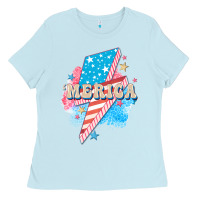 Baby Blue Merica leopard lightning bolt Ladies Tee - FaDigitalArtStudio