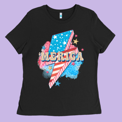 Merica Leopard Lightning Bolt Ladies Tee Designed By Fadigitalartstudio