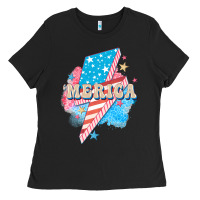 Black Merica leopard lightning bolt Ladies Tee - FaDigitalArtStudio