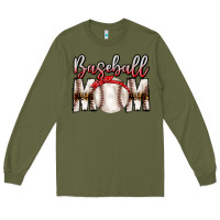 Army Green Baseball Mom Long Sleeve Tee - CowhideDigitalArt