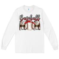 White Baseball Mom Long Sleeve Tee - CowhideDigitalArt