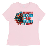 Bubblegum Pink She love Jesus and America too Ladies Tee - FaDigitalArtStudio