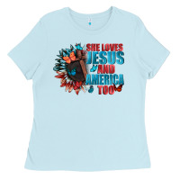 Baby Blue She love Jesus and America too Ladies Tee - FaDigitalArtStudio