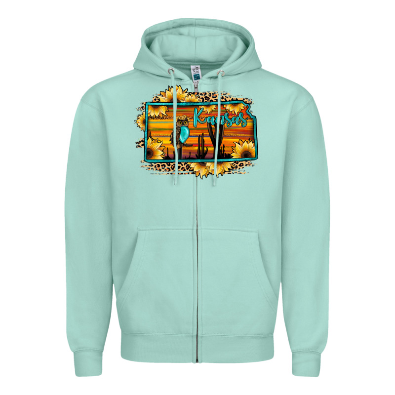 Kansas Owl Sunset Sunflower Map Zipper Hoodie by JahusDesignShop | Teevron