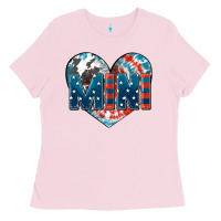 Bubblegum Pink American mini heart 4th of july Ladies Tee - FaDigitalArtStudio