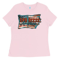 Bubblegum Pink God Bless America Ladies Tee - FaDigitalArtStudio